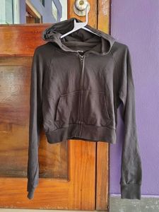 Dark Grey Cropped Zip-Up Hoodie