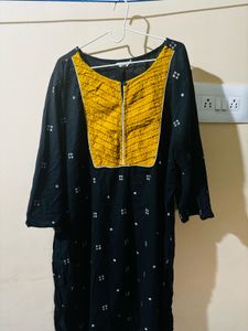 Plus size black and yellow printed Kurta - 5XL