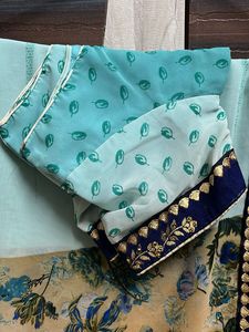 sea green with blue shade flower print saree wit