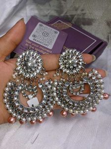 Kundan Studded rosegold Chandbali Earrings