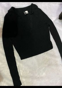 H&amp;M Black Ribbed Long Sleeve Top