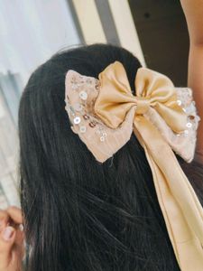 Fancy Golden Sequins Big Bow Alligator Clip