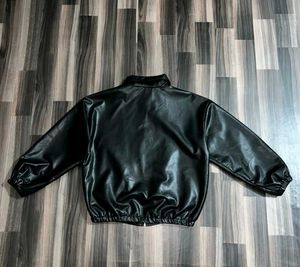 Black Faux Leather Zip-Up Jacket