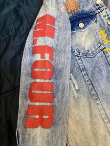 Blue printed Denim Jacket Oversized