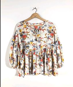 Floral Print Peasant Top