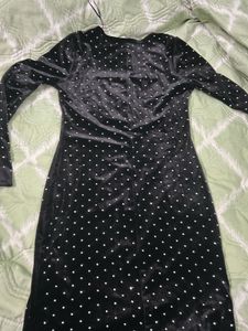 H&amp;M Square Neck Velvet Rhinestone Dress