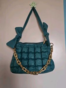 Chic Teal Quilted Shoulder Bag /Gold Chain Strap