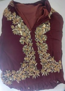 Dark Brown Coffee Colour Short Frock Kurta With Plazo... Beautiful Hand Work U Can See In Video