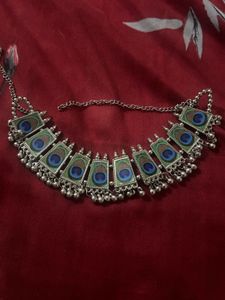 Peacock Feather Silver Necklace