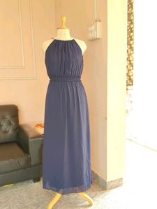 Navy Blue Elegant Halter Neck Maxi Dress
