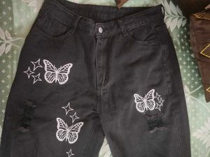 Black Urbanic Embroidery Denim Jeans For Women
