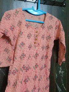 Peach Colour Pure Cotton Straight Kurti
