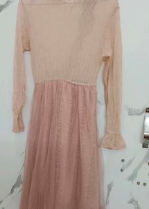 Korean-Pink Lace Midi Dress