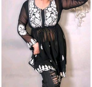 Chickankari Black Kurti , M Size