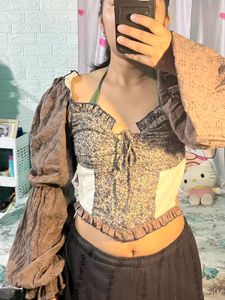 Floral Corset Top with Puff Sleeves