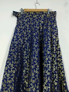 Navy Blue With Gold Zari Printed Ethnic Skirt (Women)
