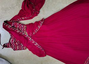 🔥Saree style Lehenga🩷 rani pink indo western