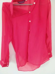 Sheer Pink Button-Down Top