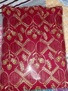 Red & Gold Embroidered Fabric