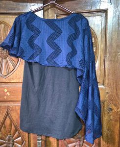 Elegant Navy Blue & Black Dual Fabric Top