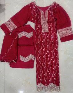 “Festive Red Embroidered Crepe Salwar Suit”