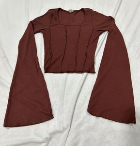 SSS Brown Cropped Top With Long Sleeves