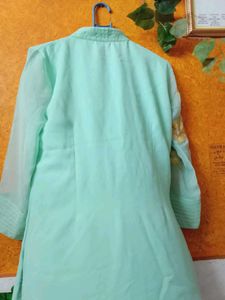Pakistani Style Green Embroidered Tunic Top