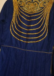 Elegant Navy Blue &amp; Gold Anarkali Dress