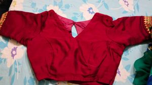 Green Bandhej With Maroon Designer Blouse.