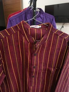 Fab India Regular Fit Long Kurta Maroon Colour