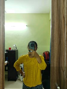 Yellow Boxy Top With Embroidery Pattern