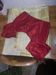 Kasavu Set Mundu And Stitched Blouse