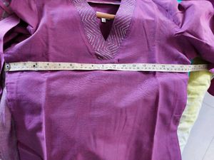 Purple Cotton Kurta With Linen Dupatta