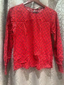 Red Patterned Long Sleeve Blouse