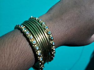 Elegant Gold Plated &amp; Crystal Bangles Set