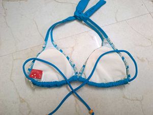 Blue Crochet Trim Bikini Top