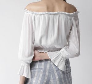 women white solid crop bardot top