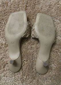 Beige Braided Kitten Heels