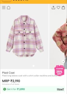 Lavender Plaid long sleev coat