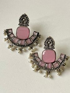 Silver Replica Monalisa Stone Earring Pink
