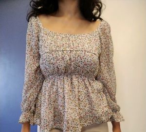Beige Minimalist Floral Top