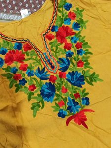 Embroidered Mustard Kurti (short)
