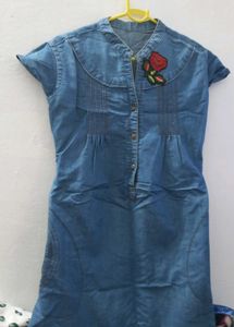 Denim Dress With Customized Rose Sticker 🤍