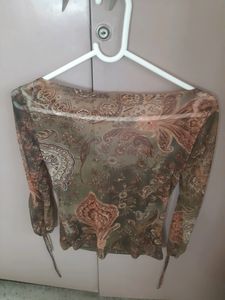Forever 21 Olive Green Paisely Print Top