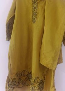 🌼 Mustard Yellow cut work Kurti Set with Black Du