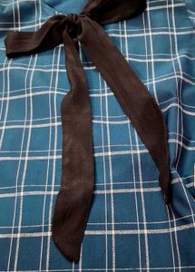 Checked Tie Up Neck Top