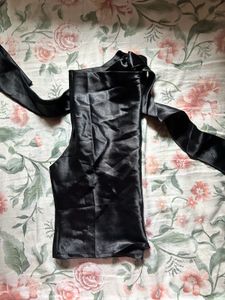 satin  Black Halter Top