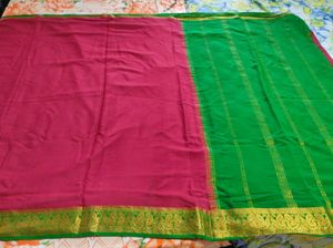 Maronish Red And Green Pure Crepe Silk Saree