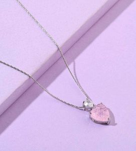Pink Crystal Silver Heart Pendant