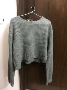 Grey Knitted Cropped Sweater